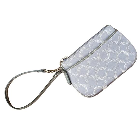 Coach Grab & Go Signature Wristlet | Silver Canvas Card Wallet Purse - Picture 5 of 7
